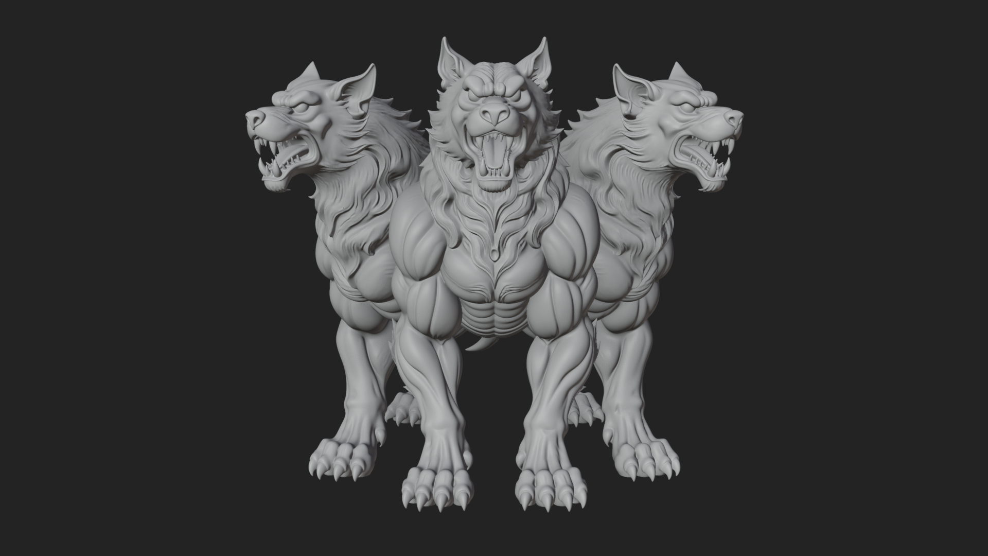 Cerberus Three-Headed Dog Statue Design 4 3D Print Model 3D Model