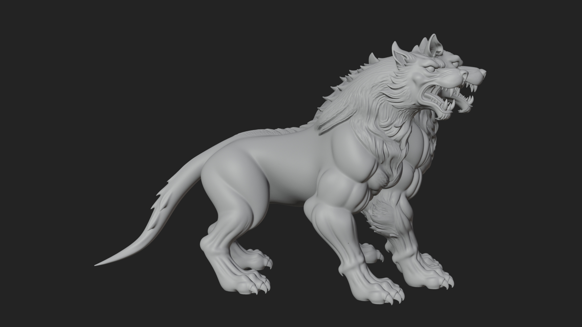 Cerberus Three-Headed Dog Statue Design 4 3D Print Model 3D Model