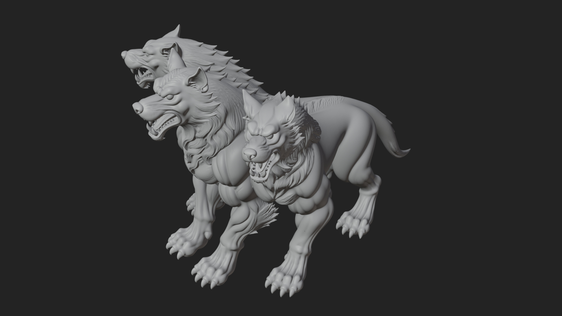 Cerberus Three-Headed Dog Statue Design 4 3D Print Model 3D Model