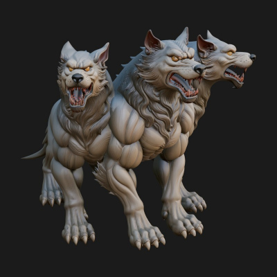 Cerberus Three-Headed Dog Statue Design 4 3D Print Model