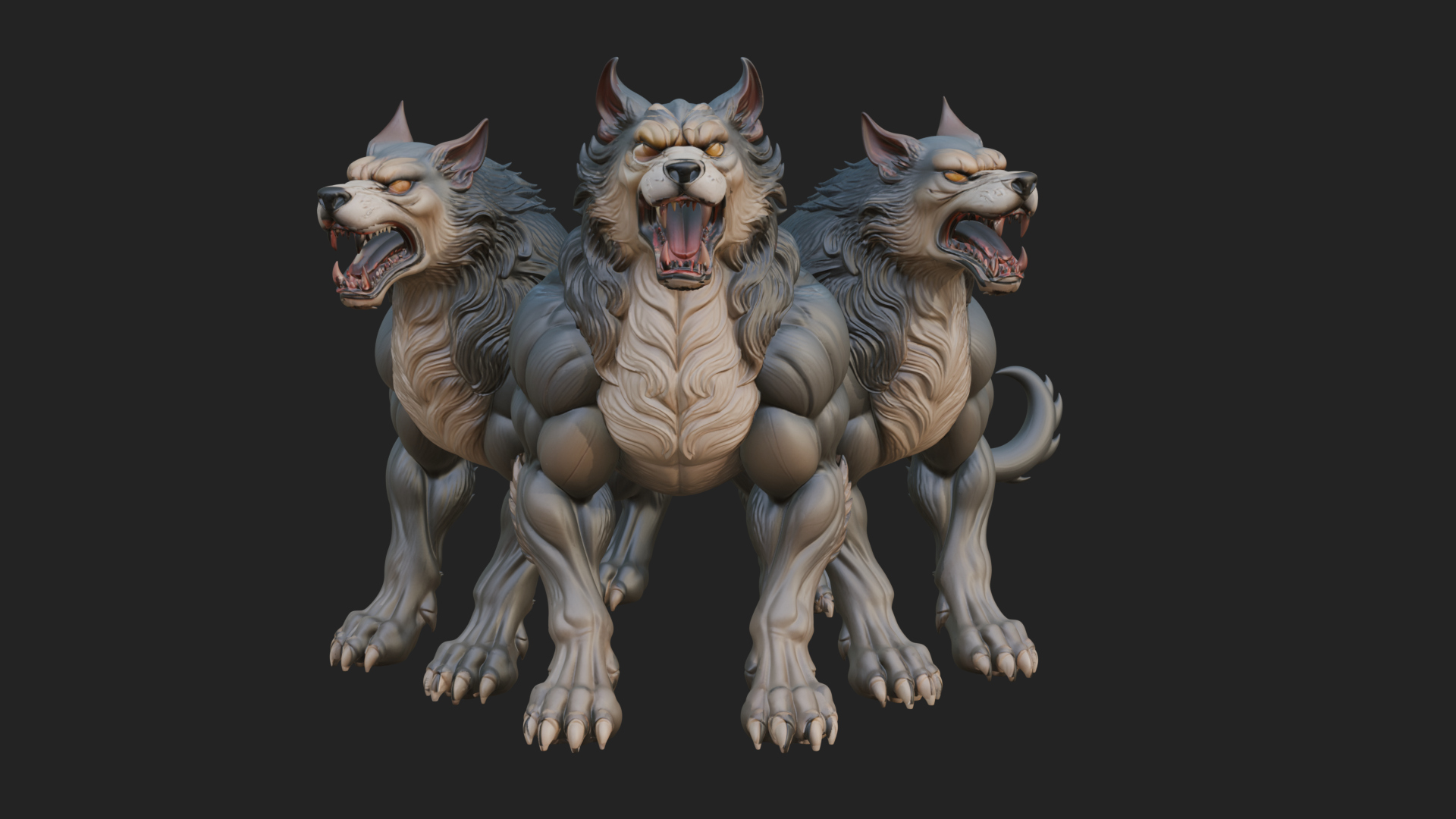 Cerberus Three-Headed Dog Statue Design 5 3D Print Model 3D Model