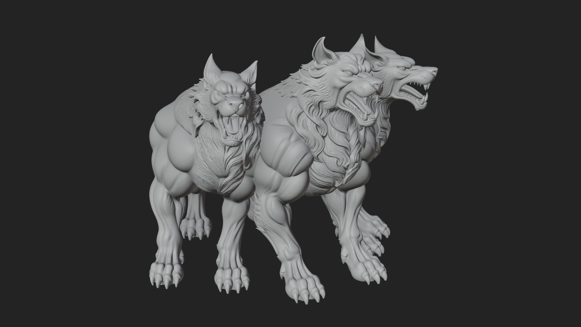 Cerberus Three-Headed Dog Statue Design 5 3D Print Model 3D Model