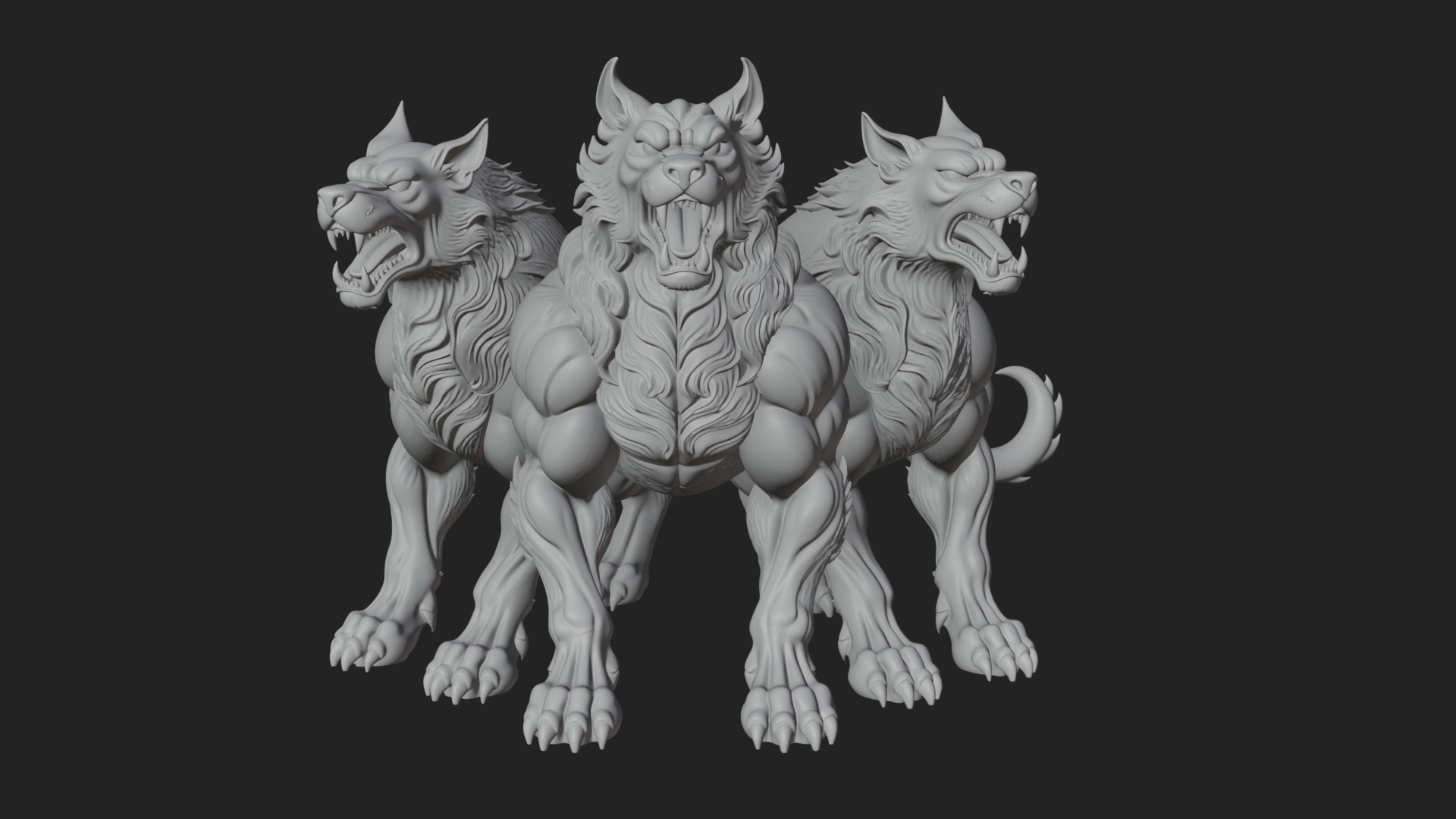 Cerberus Three-Headed Dog Statue Design 5 3D Print Model 3D Model