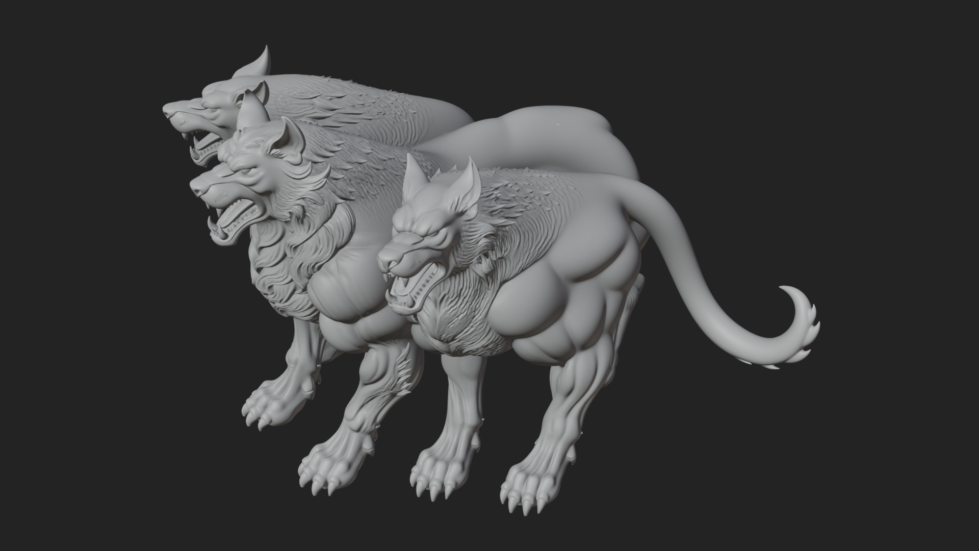 Cerberus Three-Headed Dog Statue Design 5 3D Print Model 3D Model