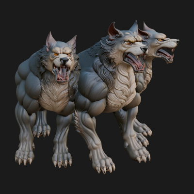 Cerberus Three-Headed Dog Statue Design 5 3D Print Model