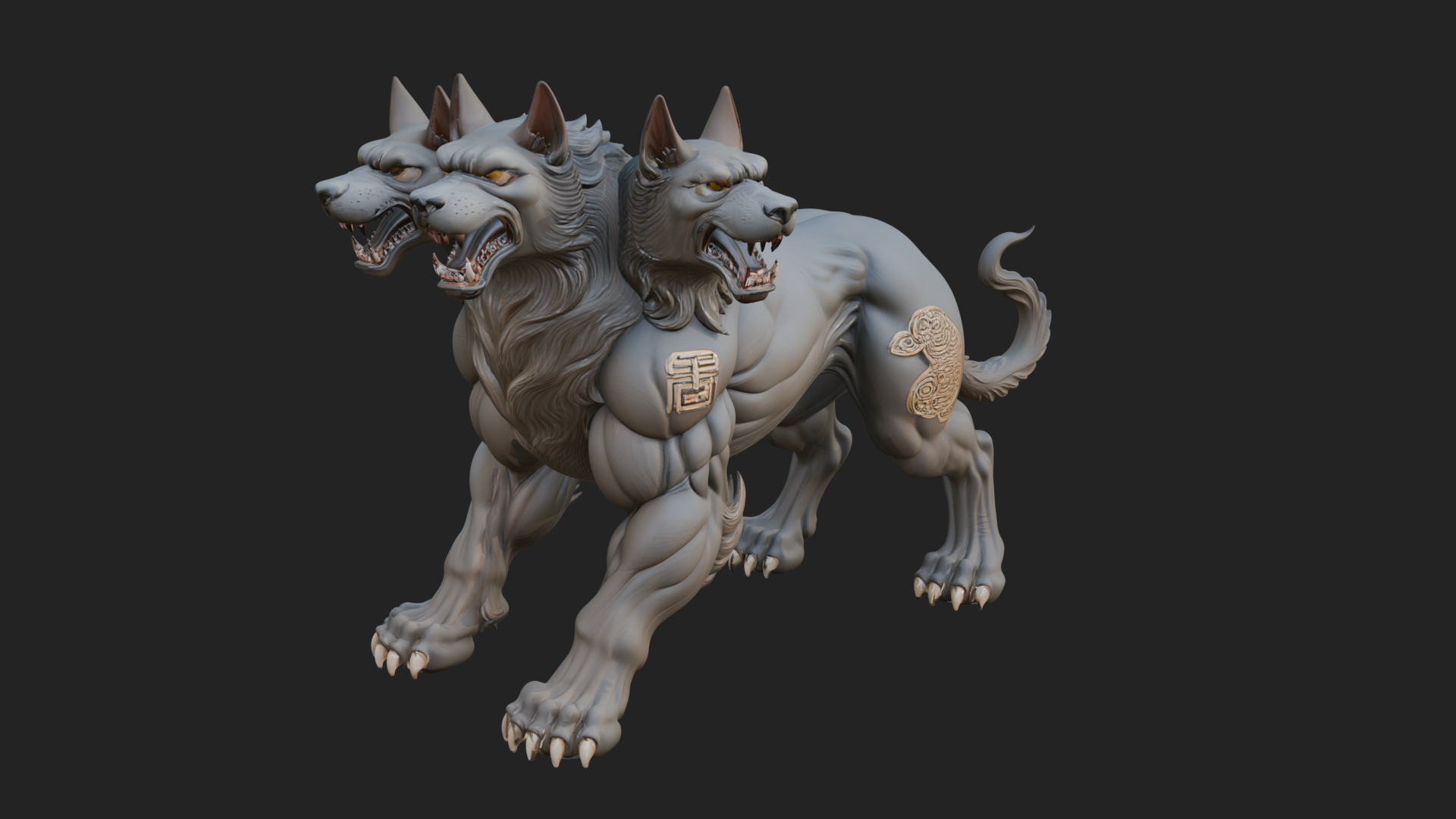 Cerberus Three-Headed Dog Statue Design 9 3D Print Model 3D Model