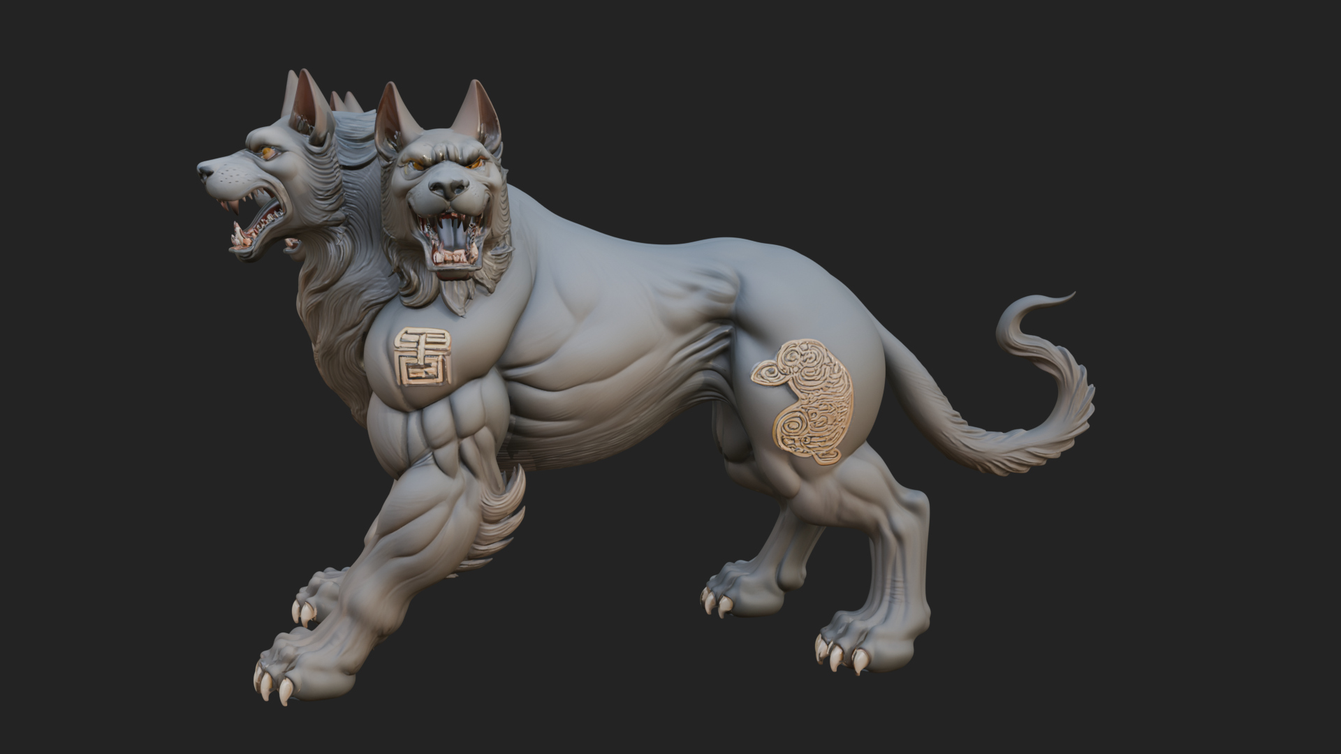 Cerberus Three-Headed Dog Statue Design 9 3D Print Model 3D Model