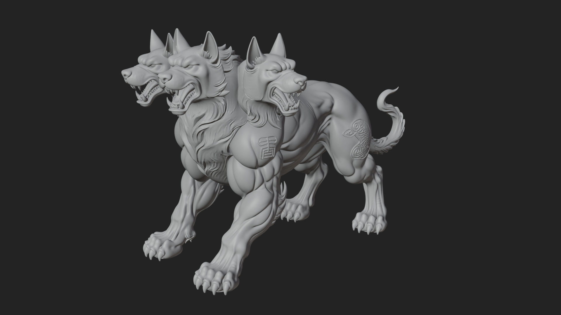 Cerberus Three-Headed Dog Statue Design 9 3D Print Model 3D Model