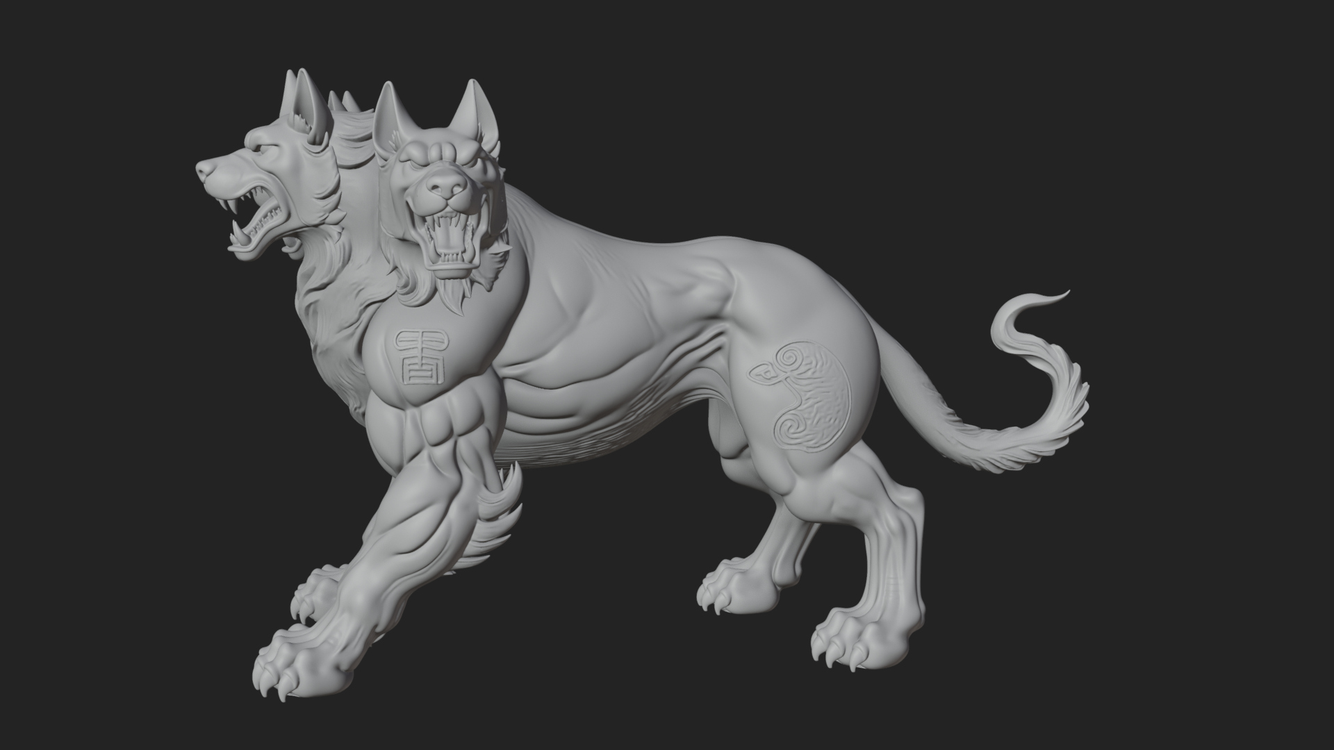 Cerberus Three-Headed Dog Statue Design 9 3D Print Model 3D Model
