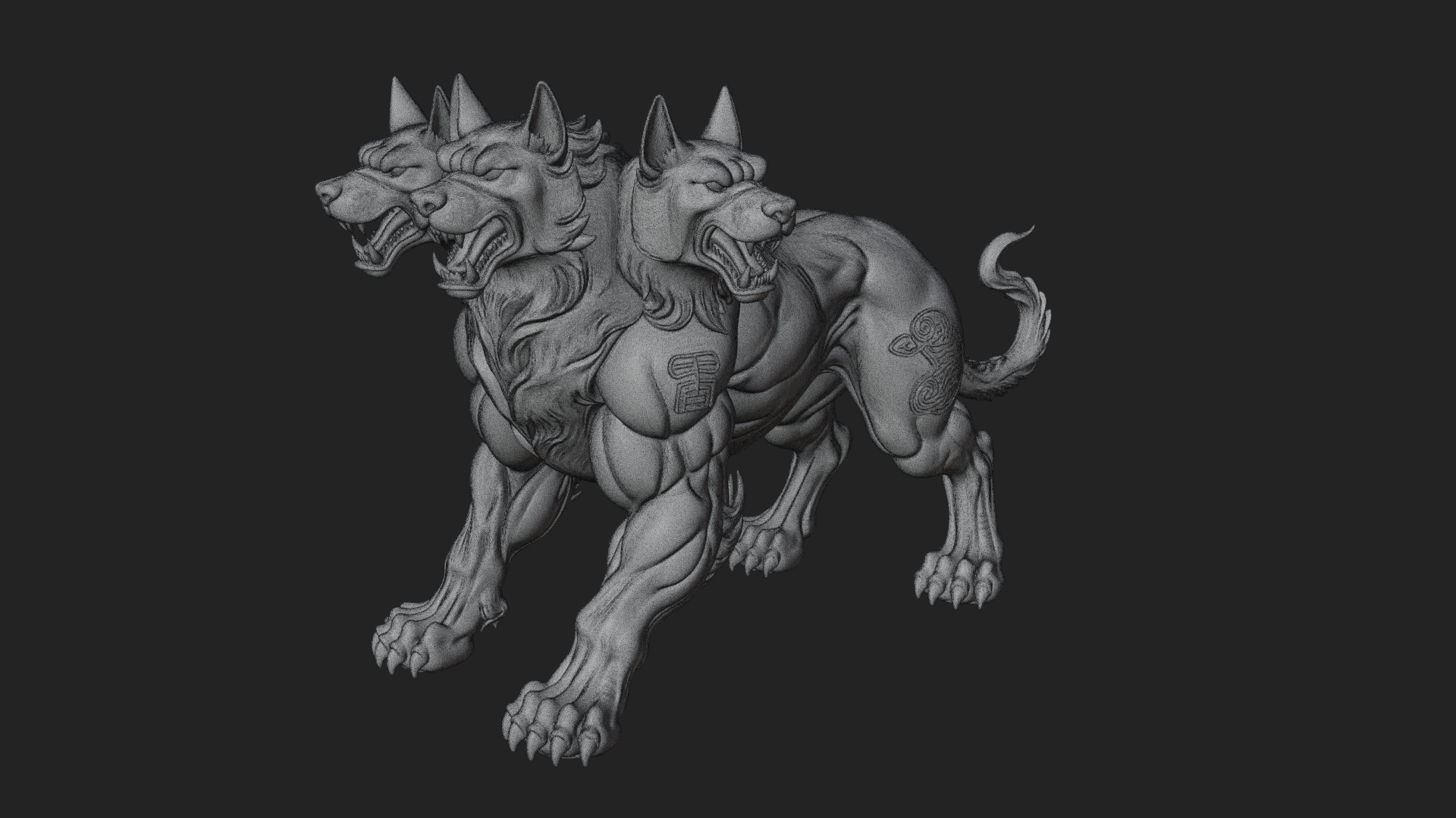 Cerberus Three-Headed Dog Statue Design 9 3D Print Model 3D Model