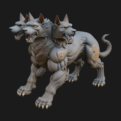 Cerberus Three-Headed Dog Statue Design 9 3D Print Model