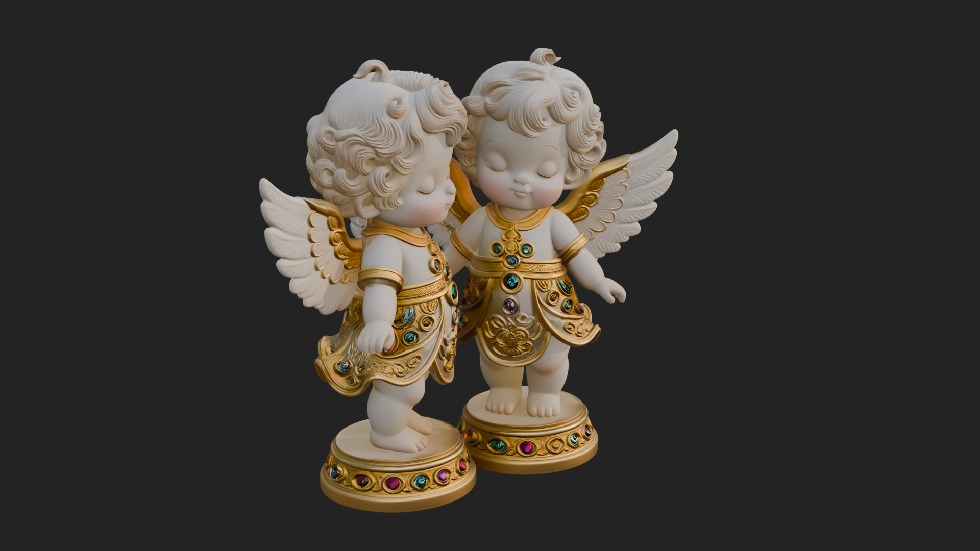 Cherub Angel Pair Statue Design 1 3D Print Model 3D Model