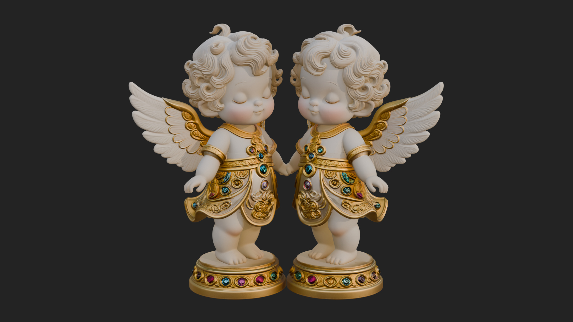 Cherub Angel Pair Statue Design 1 3D Print Model 3D Model