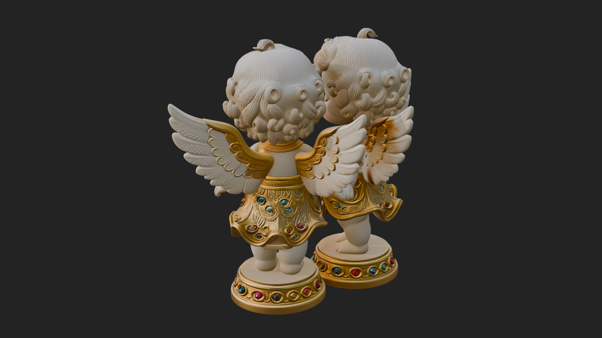 Cherub Angel Pair Statue Design 1 3D Print Model 3D Model