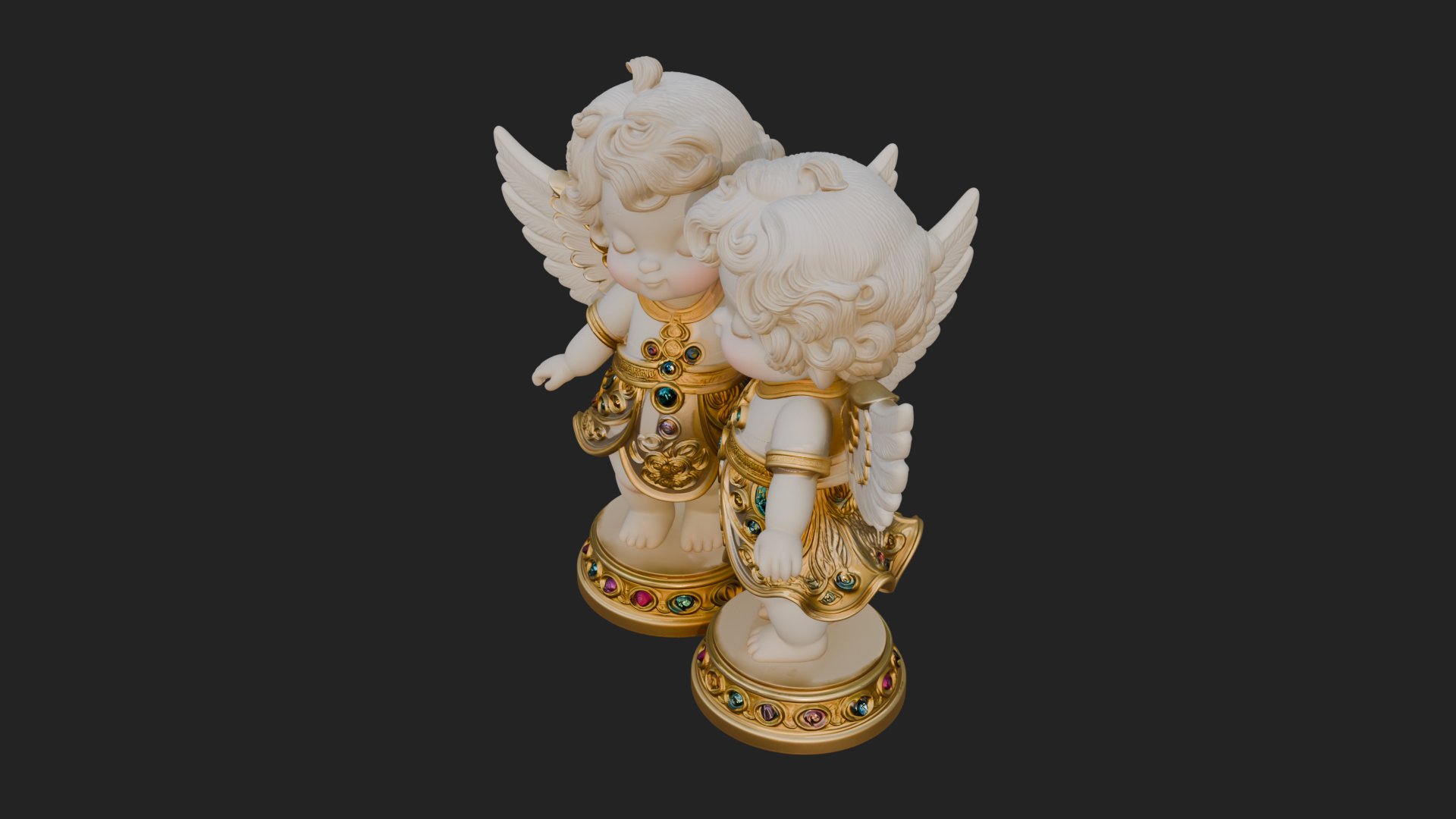 Cherub Angel Pair Statue Design 1 3D Print Model 3D Model