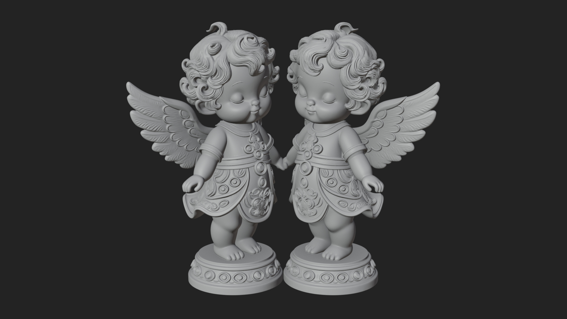 Cherub Angel Pair Statue Design 1 3D Print Model 3D Model