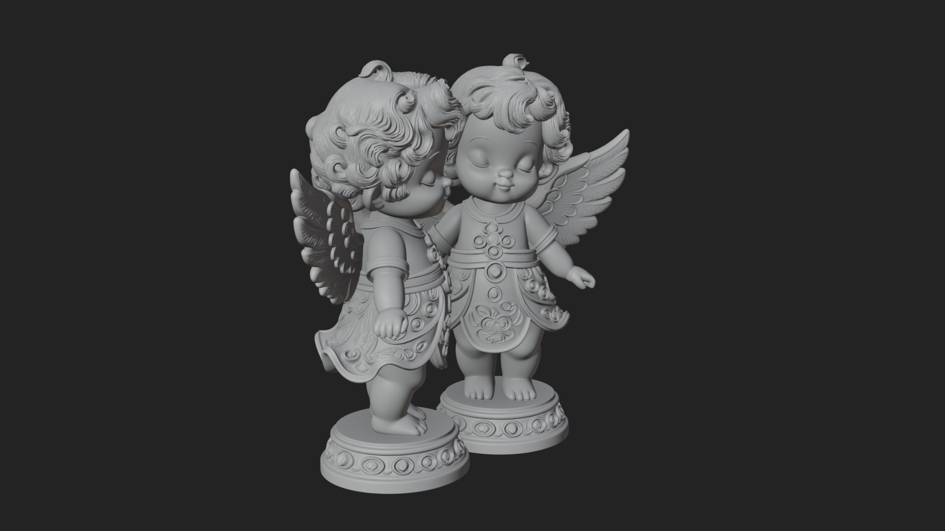Cherub Angel Pair Statue Design 1 3D Print Model 3D Model