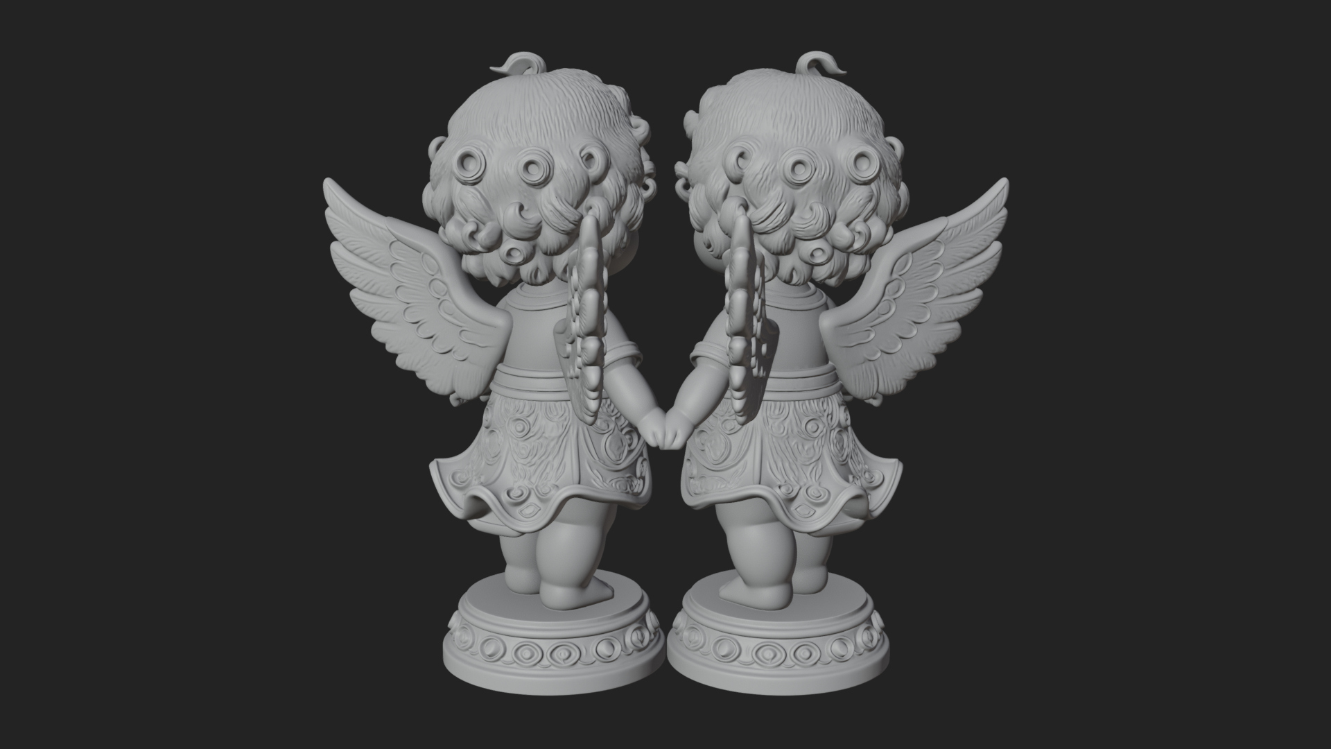Cherub Angel Pair Statue Design 1 3D Print Model 3D Model