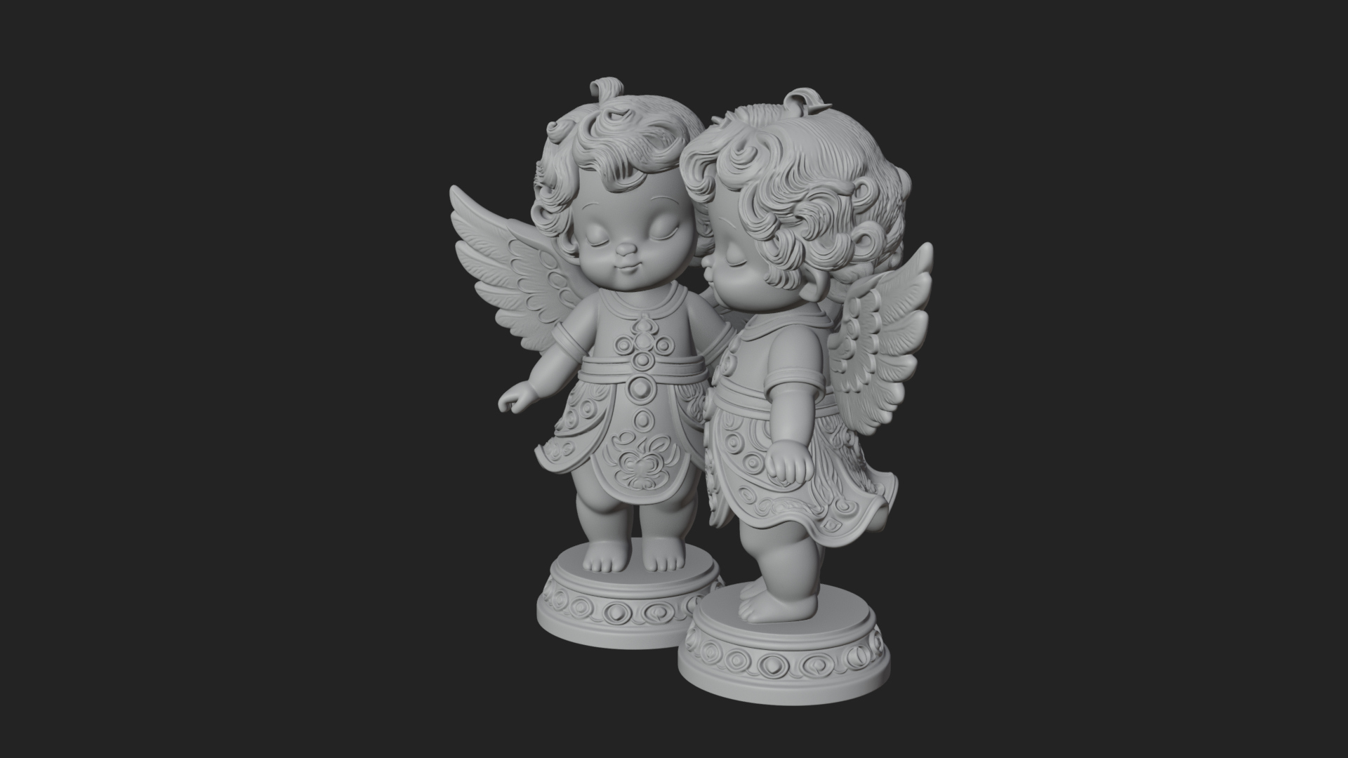 Cherub Angel Pair Statue Design 1 3D Print Model 3D Model