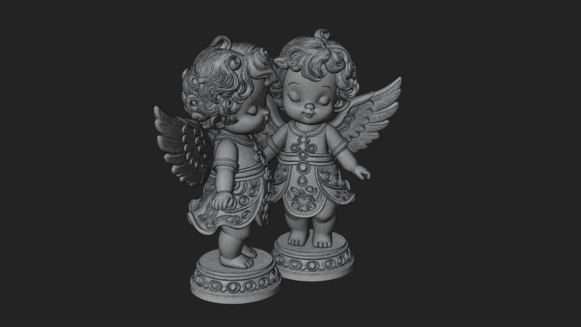 Cherub Angel Pair Statue Design 1 3D Print Model 3D Model