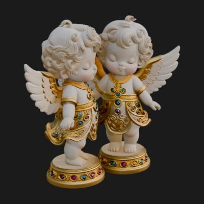Cherub Angel Pair Statue Design 1 3D Print Model