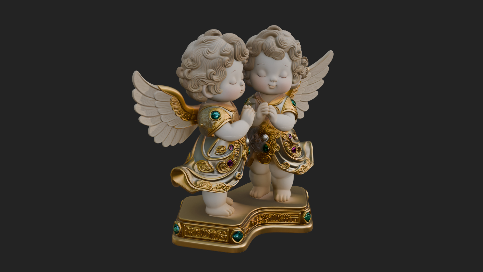 Cherub Angel Pair Statue Design 2 3D Print Model 3D Model