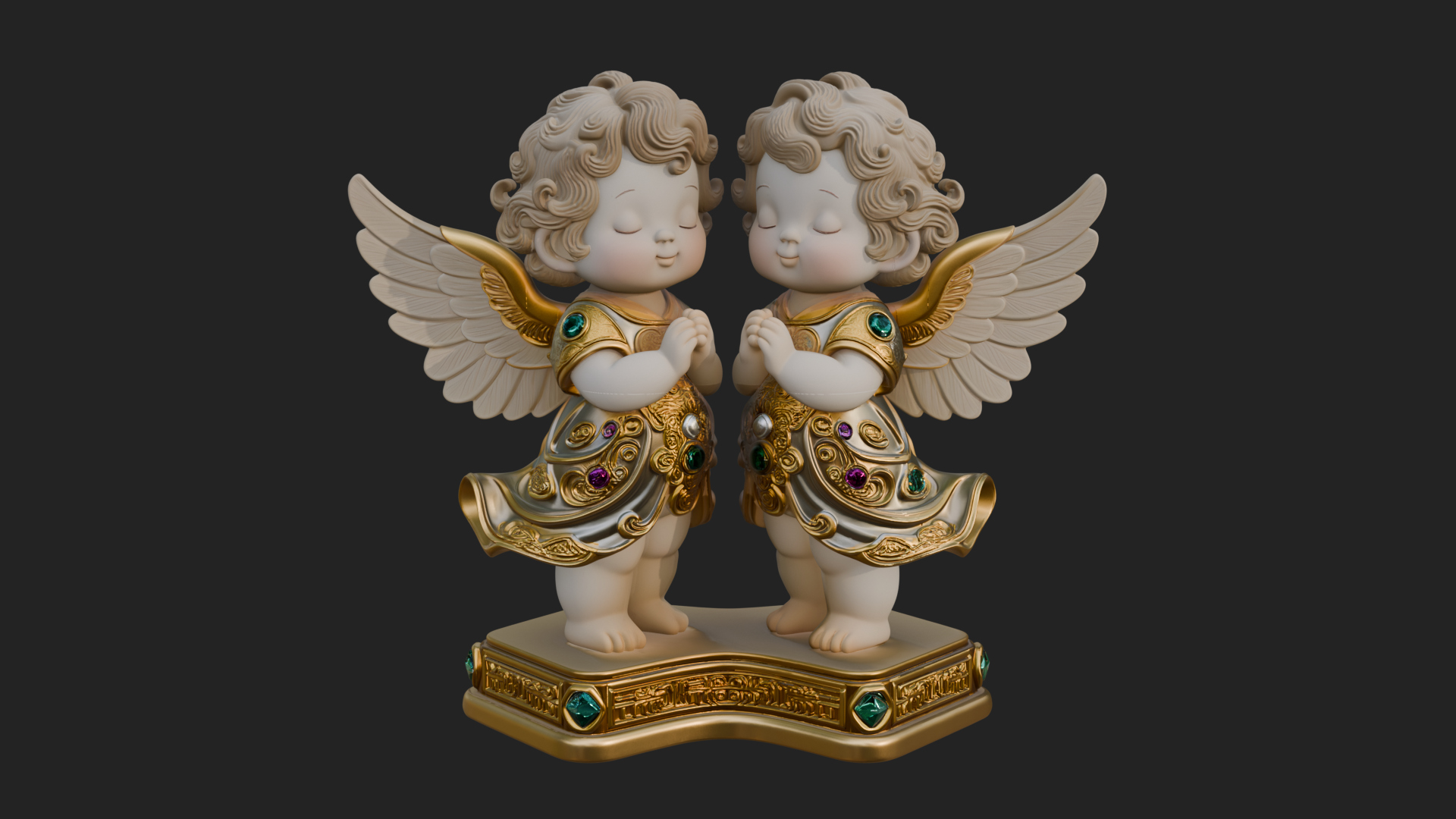 Cherub Angel Pair Statue Design 2 3D Print Model 3D Model