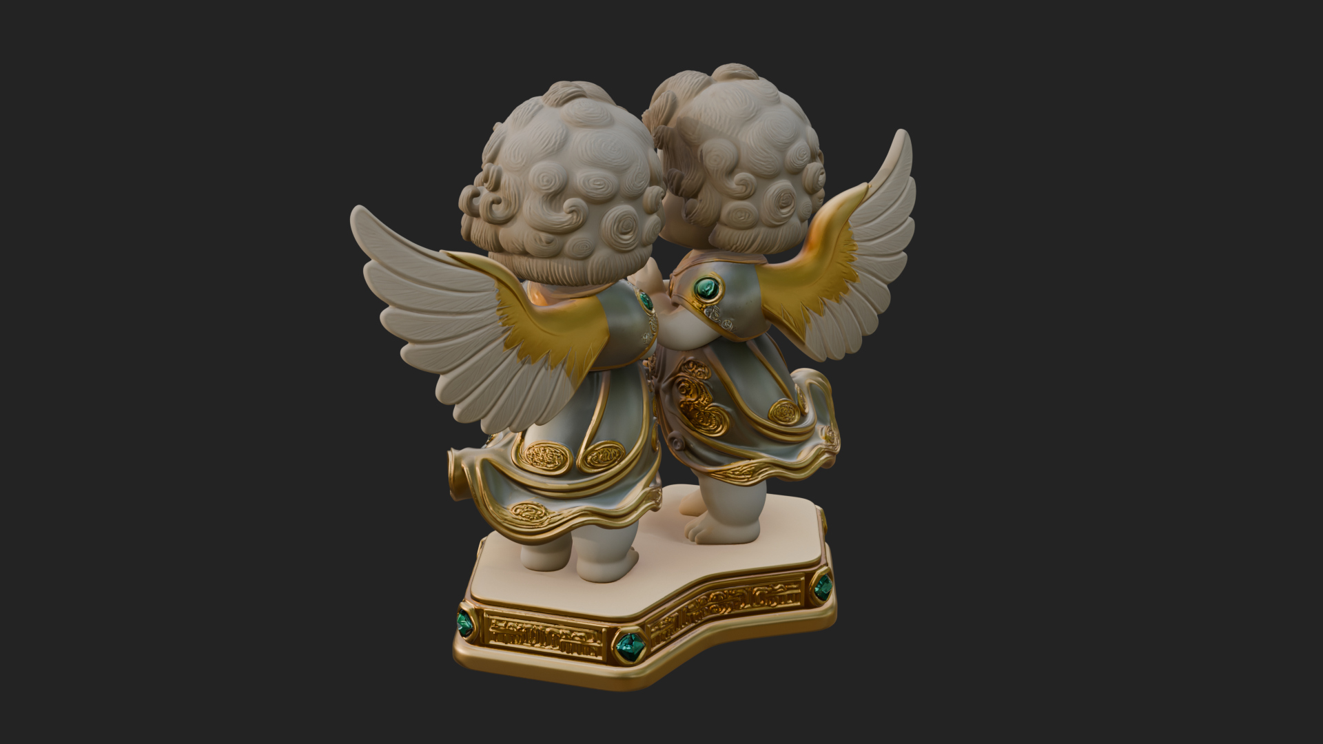 Cherub Angel Pair Statue Design 2 3D Print Model 3D Model