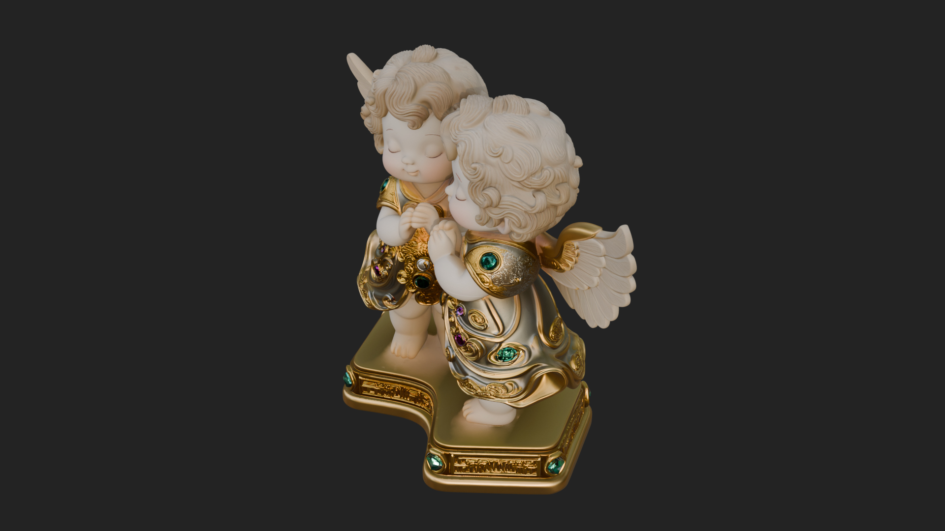 Cherub Angel Pair Statue Design 2 3D Print Model 3D Model