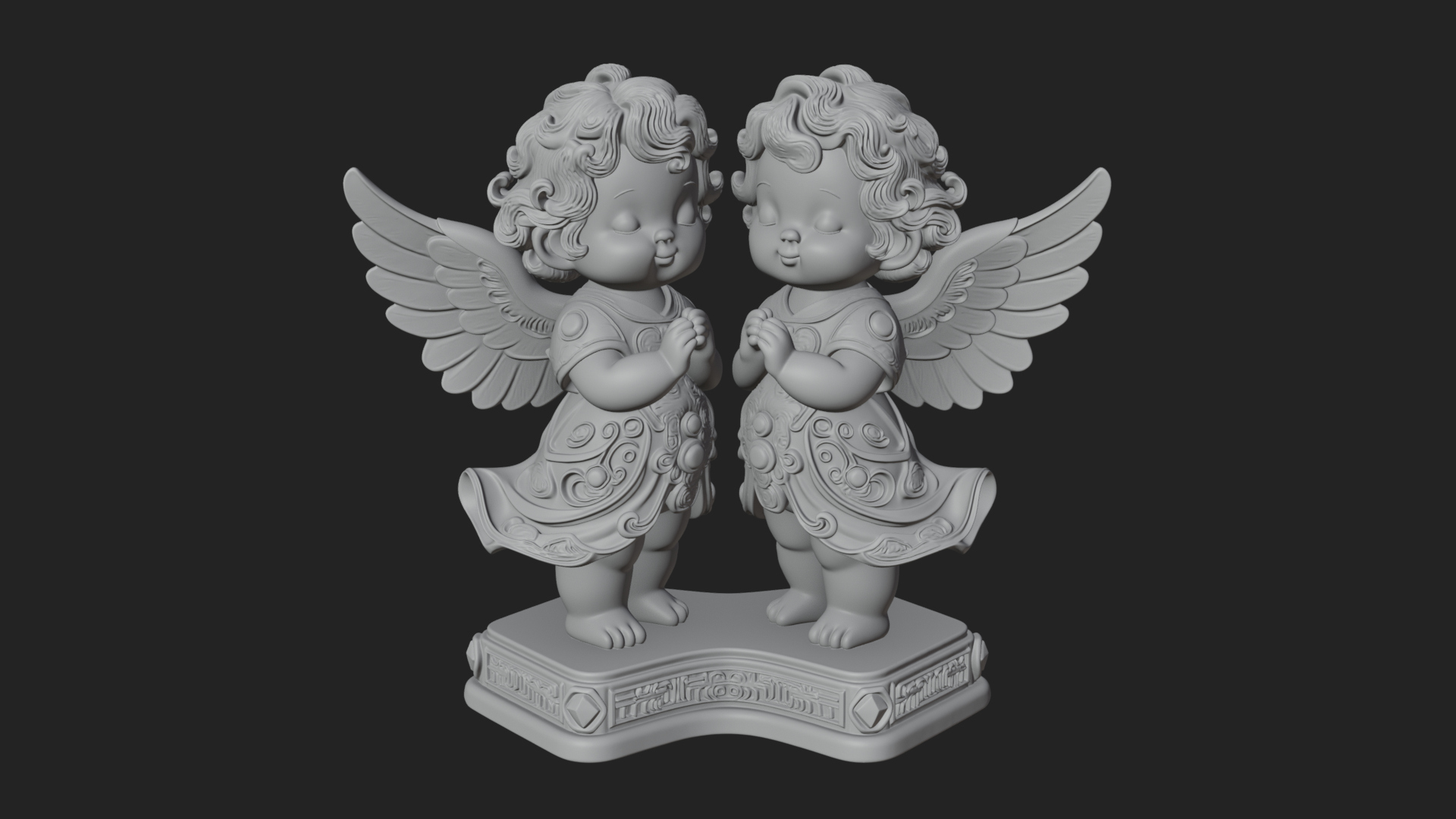 Cherub Angel Pair Statue Design 2 3D Print Model 3D Model