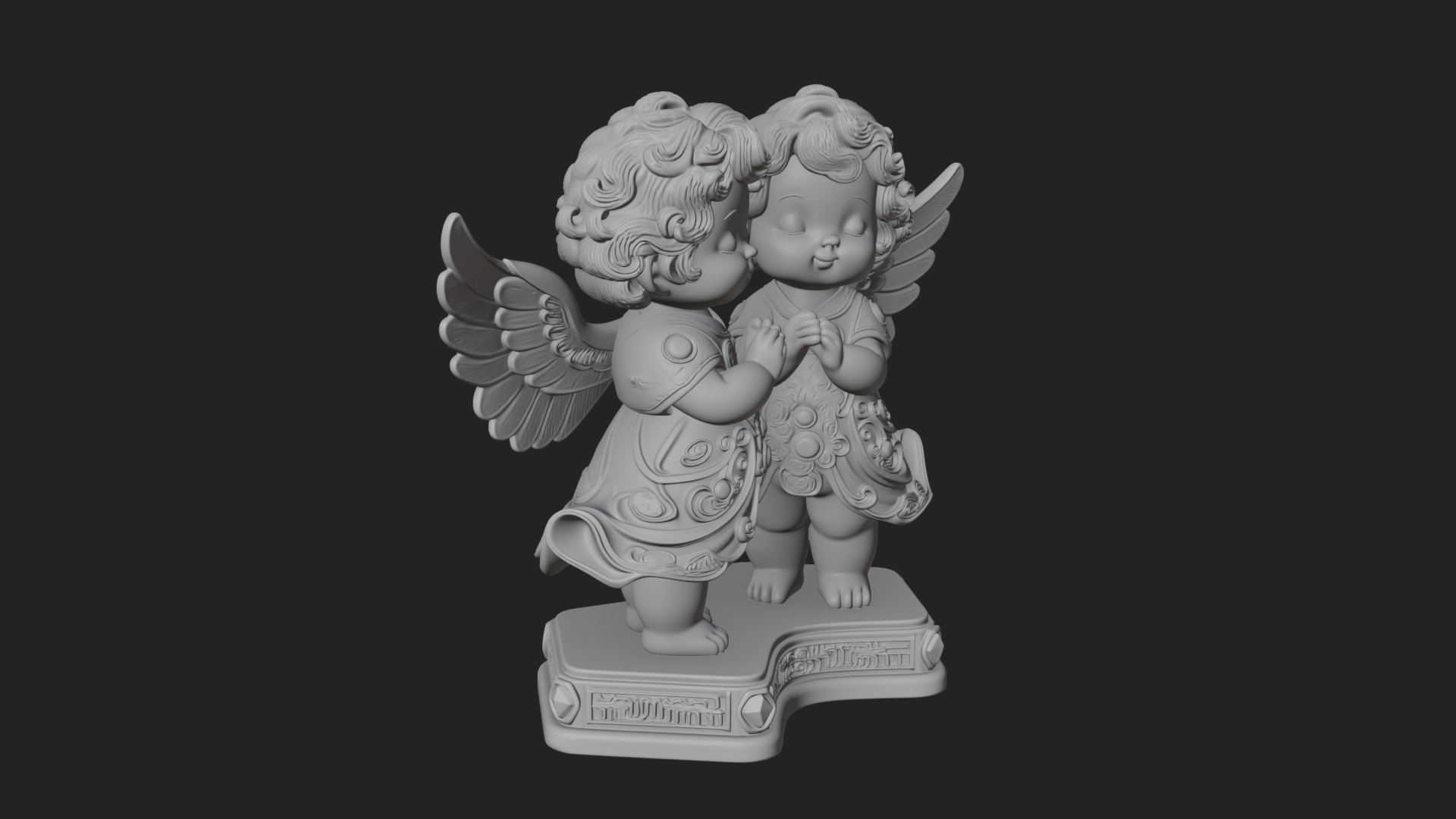 Cherub Angel Pair Statue Design 2 3D Print Model 3D Model