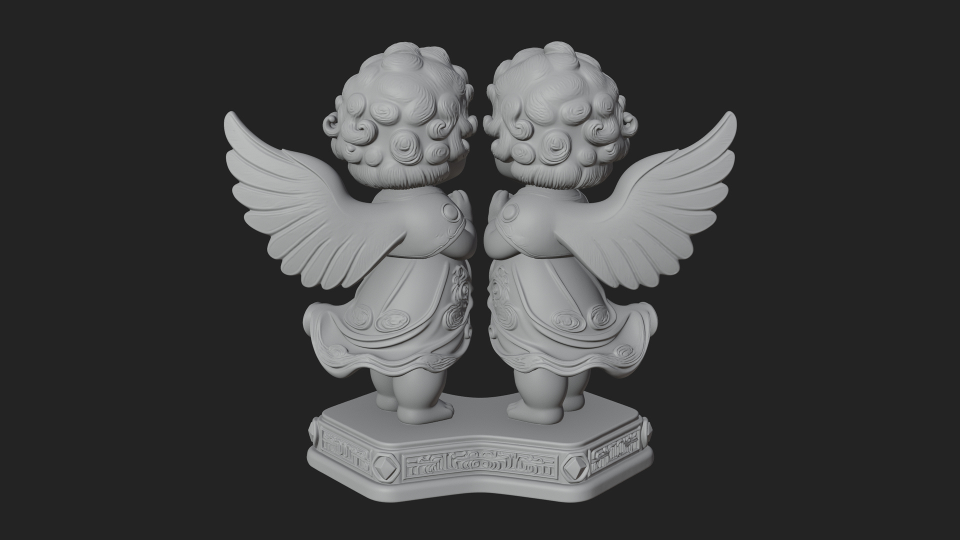 Cherub Angel Pair Statue Design 2 3D Print Model 3D Model