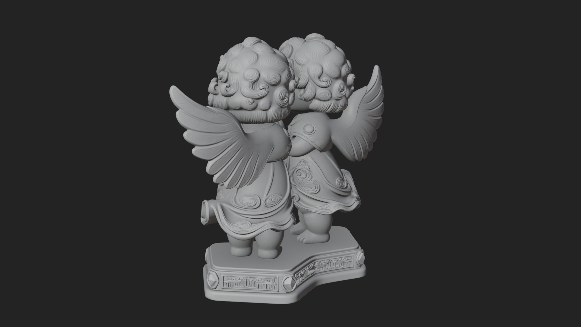 Cherub Angel Pair Statue Design 2 3D Print Model 3D Model