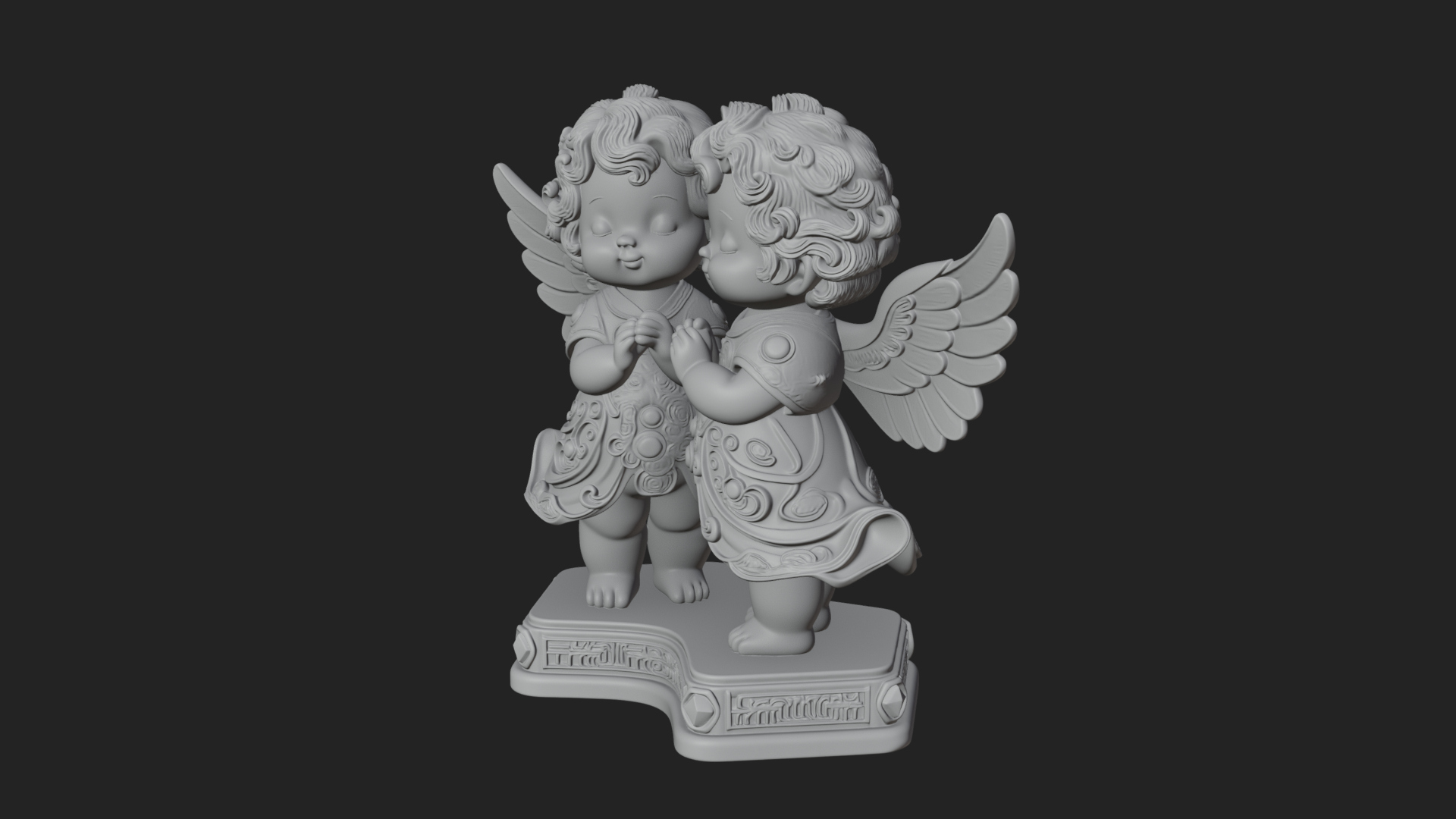 Cherub Angel Pair Statue Design 2 3D Print Model 3D Model