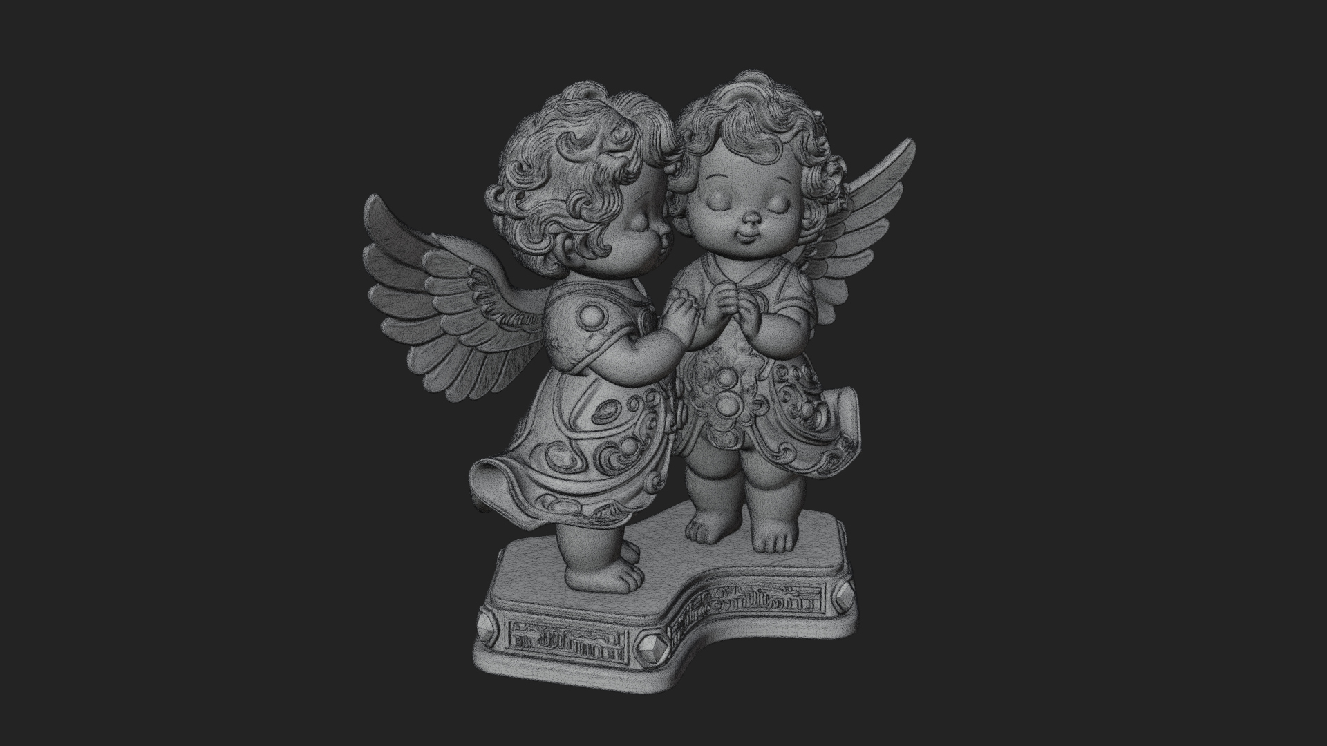 Cherub Angel Pair Statue Design 2 3D Print Model 3D Model