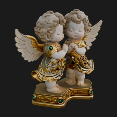 Cherub Angel Pair Statue Design 2 3D Print Model