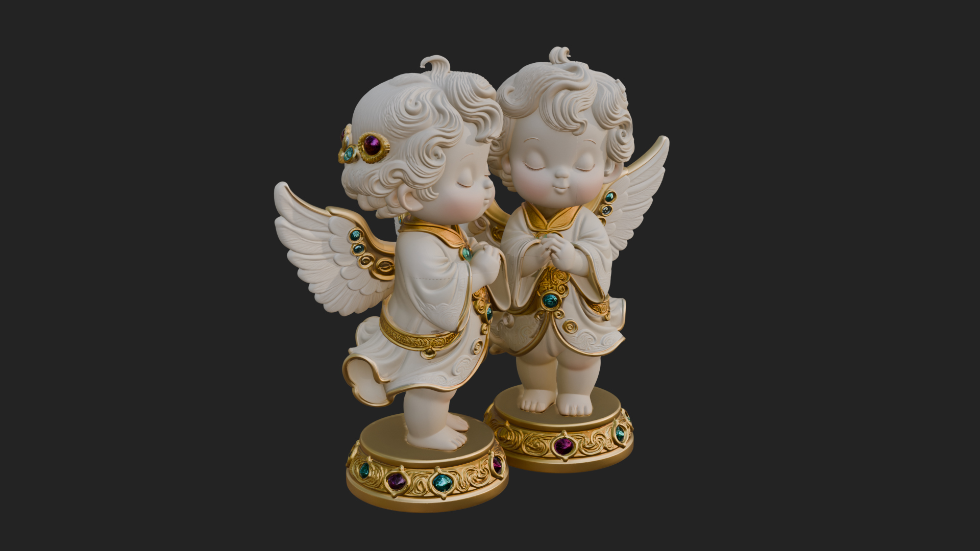Cherub Angel Pair Statue Design 3 3D Print Model 3D Model