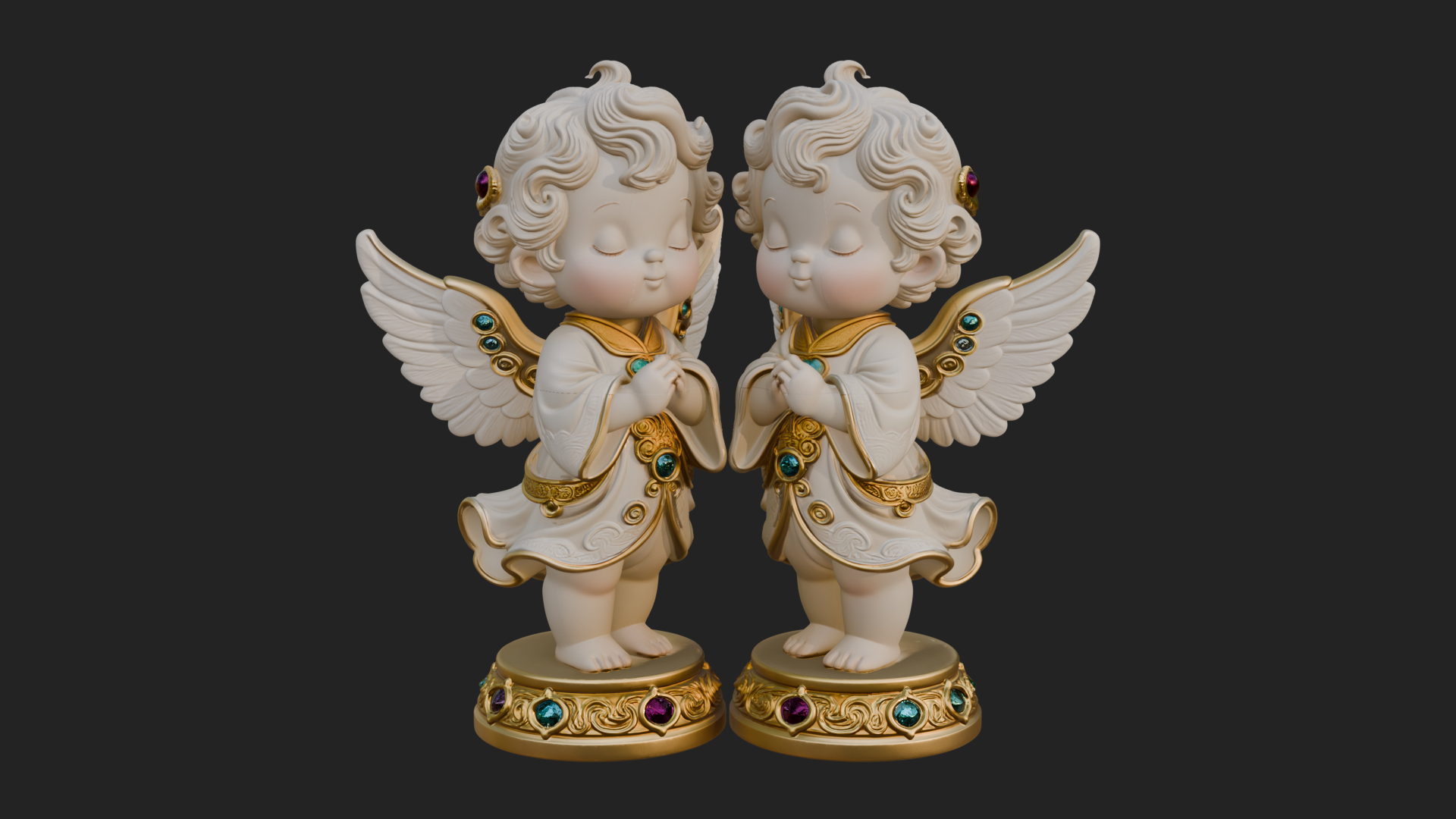 Cherub Angel Pair Statue Design 3 3D Print Model 3D Model