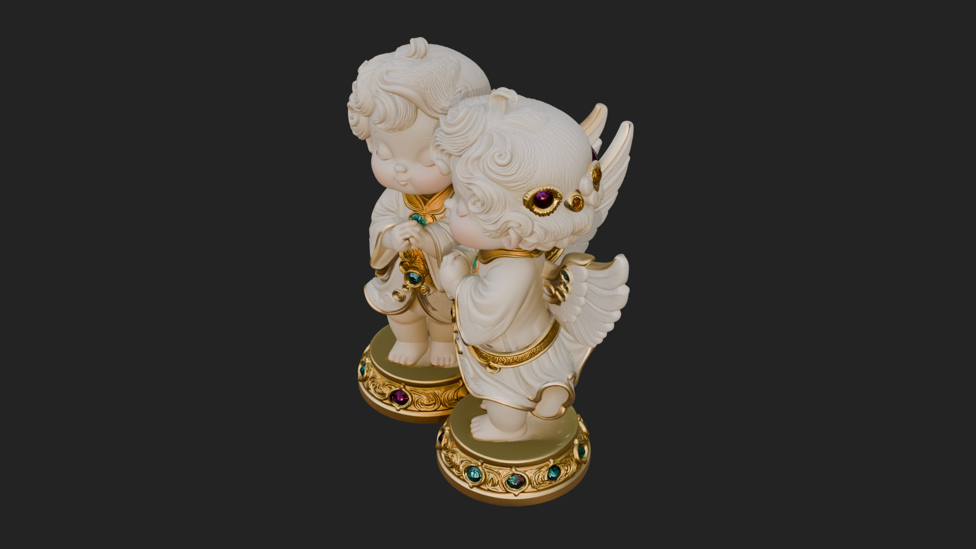 Cherub Angel Pair Statue Design 3 3D Print Model 3D Model