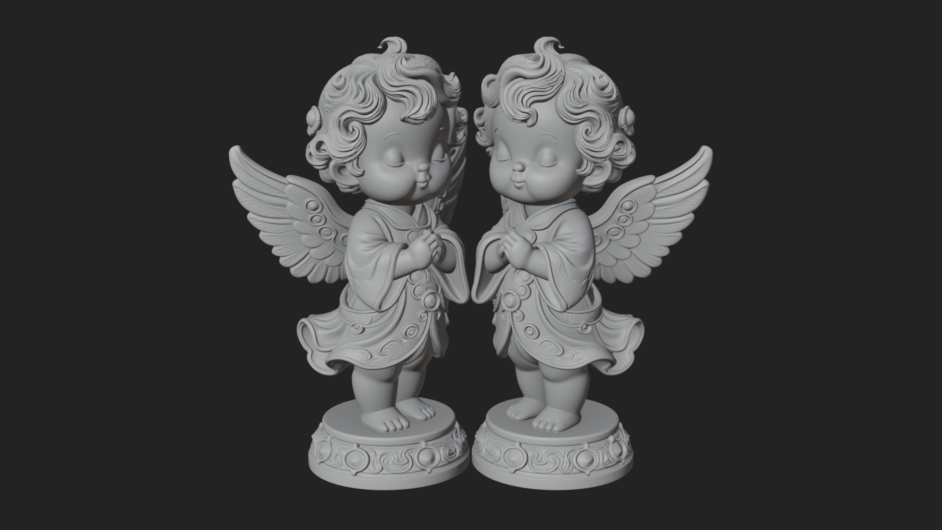 Cherub Angel Pair Statue Design 3 3D Print Model 3D Model