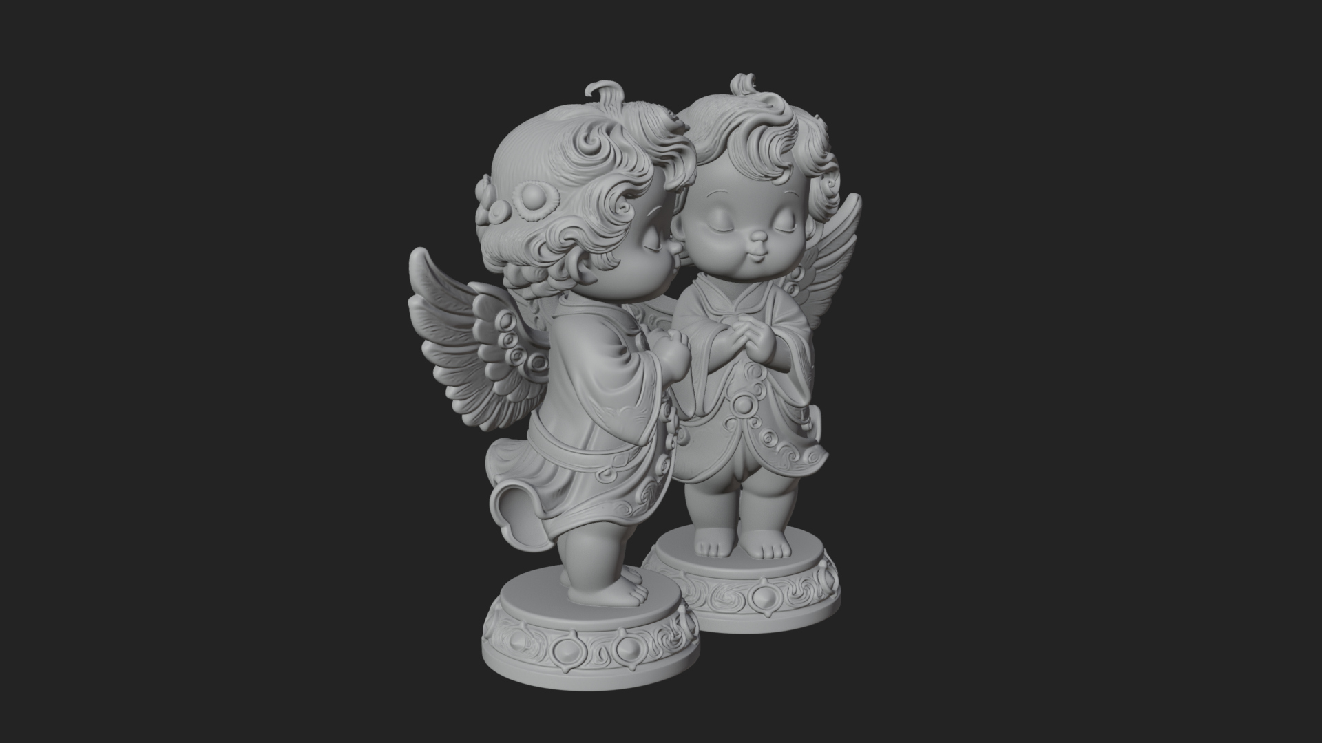 Cherub Angel Pair Statue Design 3 3D Print Model 3D Model