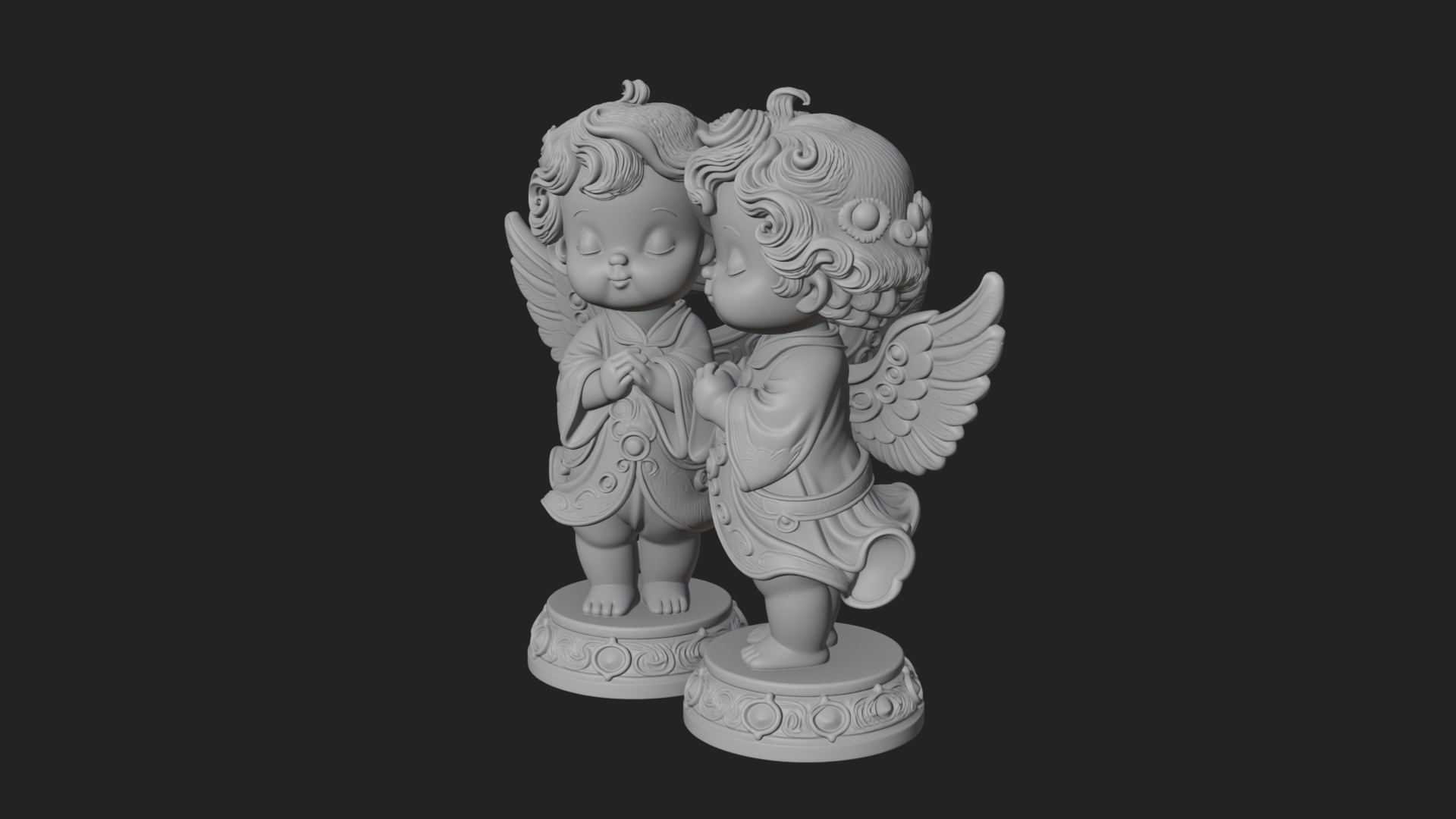 Cherub Angel Pair Statue Design 3 3D Print Model 3D Model