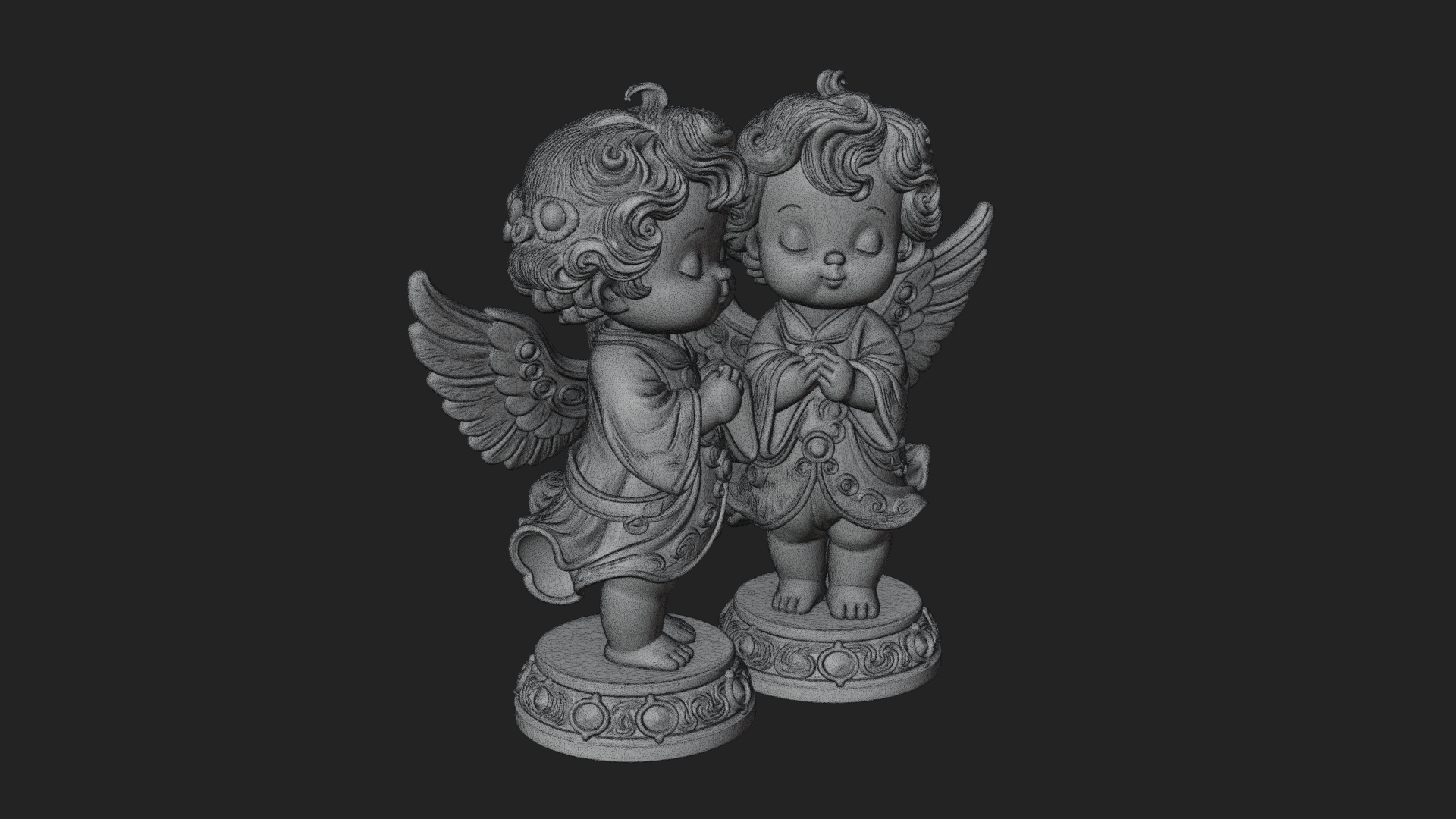 Cherub Angel Pair Statue Design 3 3D Print Model 3D Model