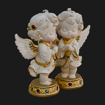 Cherub Angel Pair Statue Design 3 3D Print Model