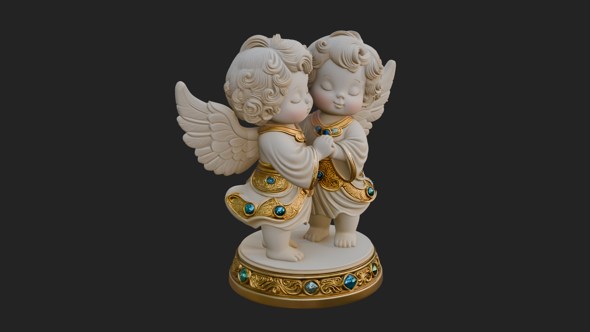 Cherub Angel Pair Statue Design 4 3D Print Model 3D Model