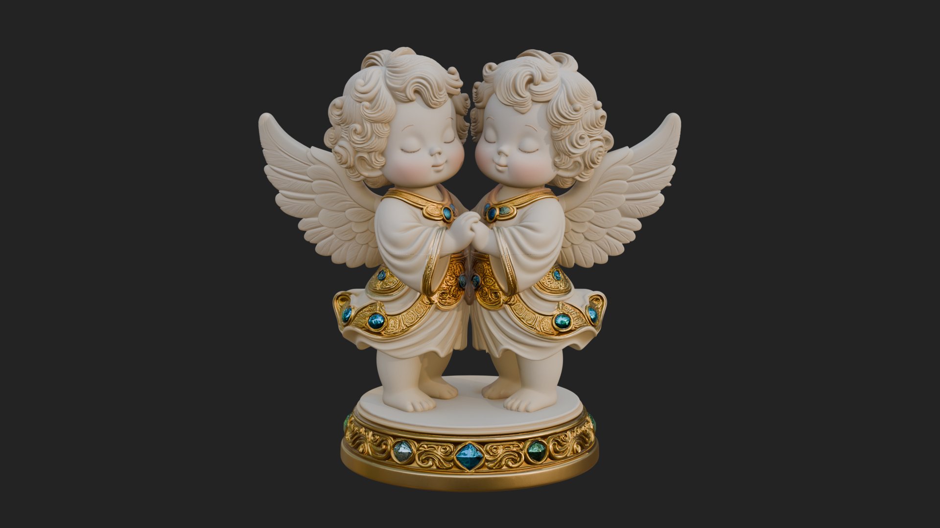 Cherub Angel Pair Statue Design 4 3D Print Model 3D Model
