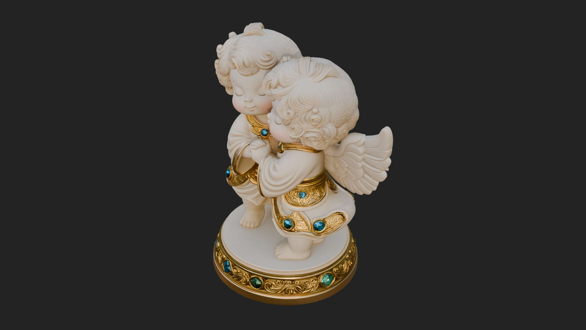 Cherub Angel Pair Statue Design 4 3D Print Model 3D Model