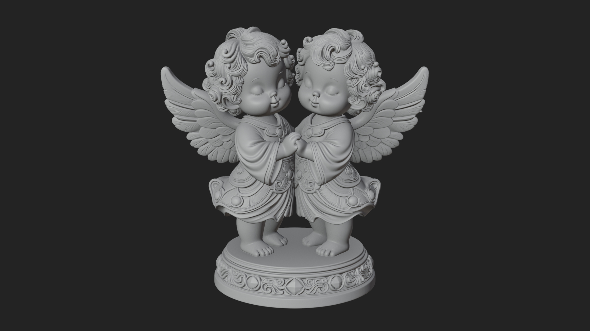 Cherub Angel Pair Statue Design 4 3D Print Model 3D Model