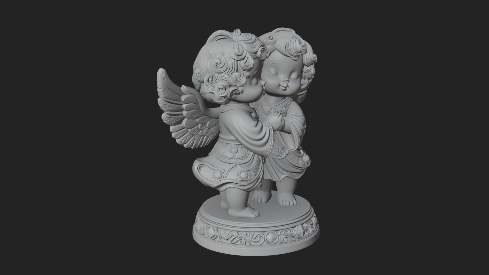 Cherub Angel Pair Statue Design 4 3D Print Model 3D Model