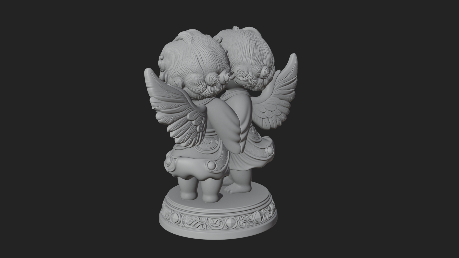 Cherub Angel Pair Statue Design 4 3D Print Model 3D Model